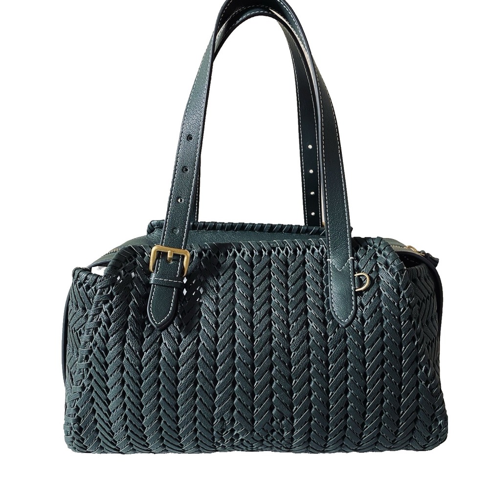 Anya Hindmarch Neeson Zip Top Handbag Woven‎ Braided Leather Top Handle Green